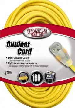 100', 12/3 Gauge/Conductors, Yellow Indoor & Outdoor Extension Cord