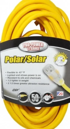 50', 12/3 Gauge/Conductors, Yellow Outdoor Extension Cord
