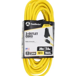 25', 12/3 Gauge/Conductors, Yellow Outdoor Extension Cord