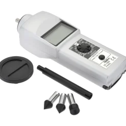 Accurate up to 0.006 +/- 1% Digit (6 RPM Max) (10,000 to 25,000 RPM), 0.001 RPM Resolution, Contact Tachometer