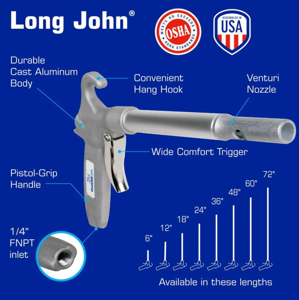 Air Blow Gun: Safety Extension Tube, Pistol Grip