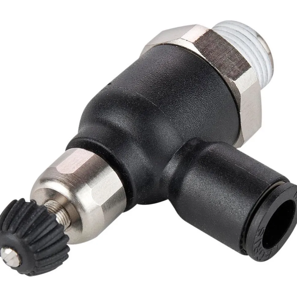 Air Flow Control Valve: Compact Meter Out Flow Control, Tube x MNPT, 1/4" Tube OD
