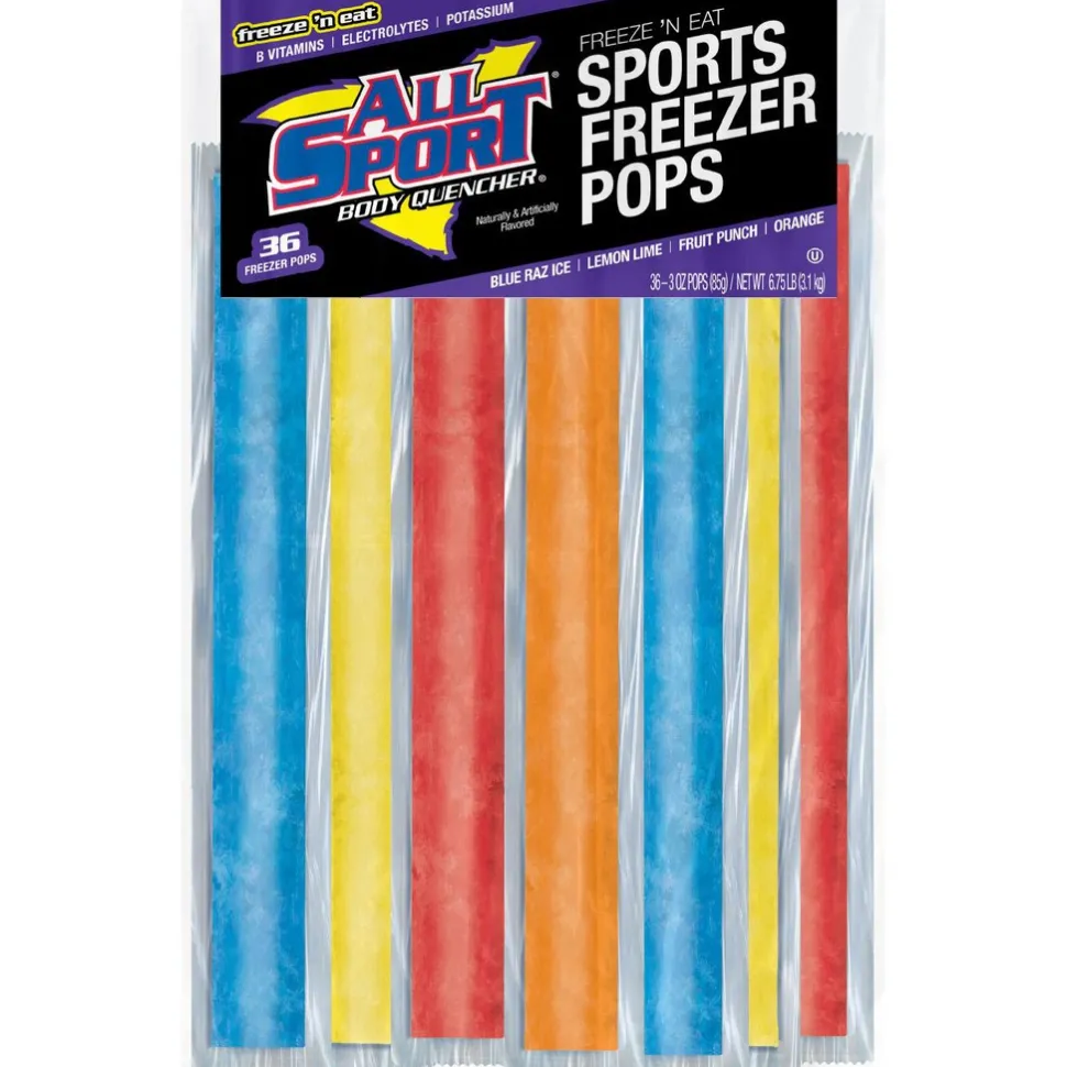 All Sport Freeze Pop: 3 oz Pouch, Blue Raz Ice, Fruit Punch, Orange & Lemon-Lime, Frozen Liquid, Yields 3.00 oz