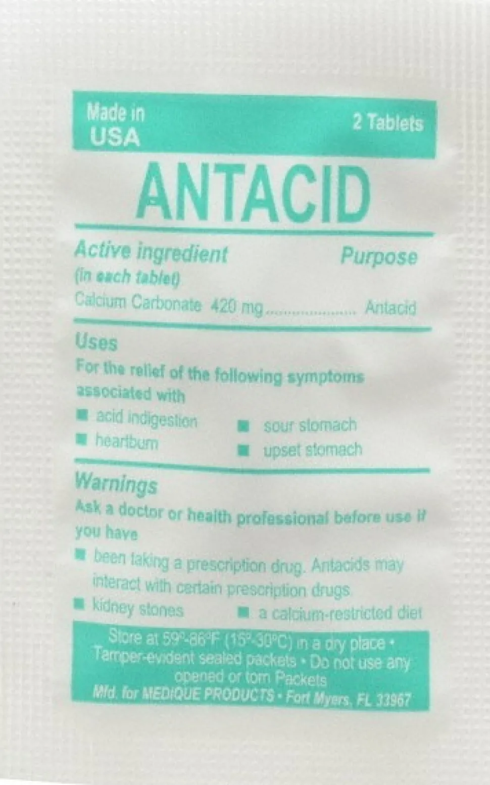 Antacids & Stomach Relief Tablet: (2) 125 Envelopes