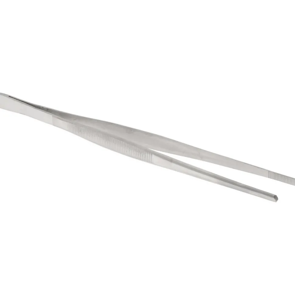 Assembly Tweezer: Stainless Steel, Blunt & Serrated Point Tip, 10" OAL