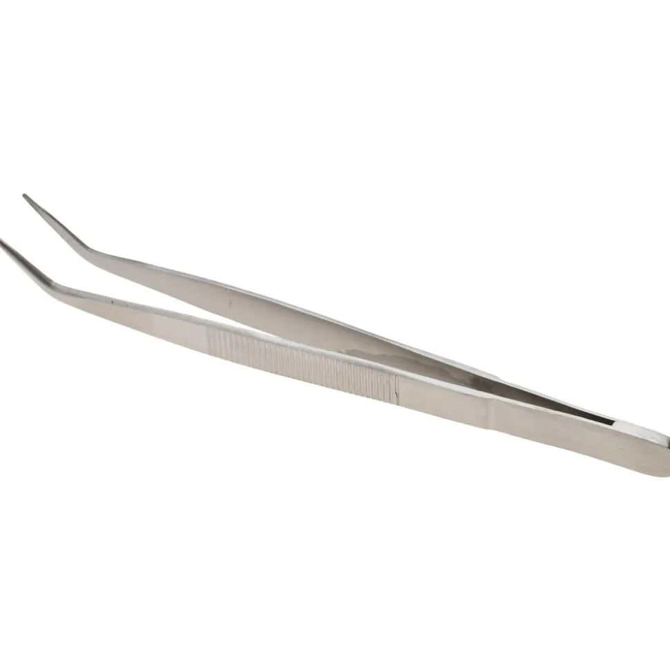 Assembly Tweezer: Stainless Steel, Bent Tip, 6-1/4" OAL