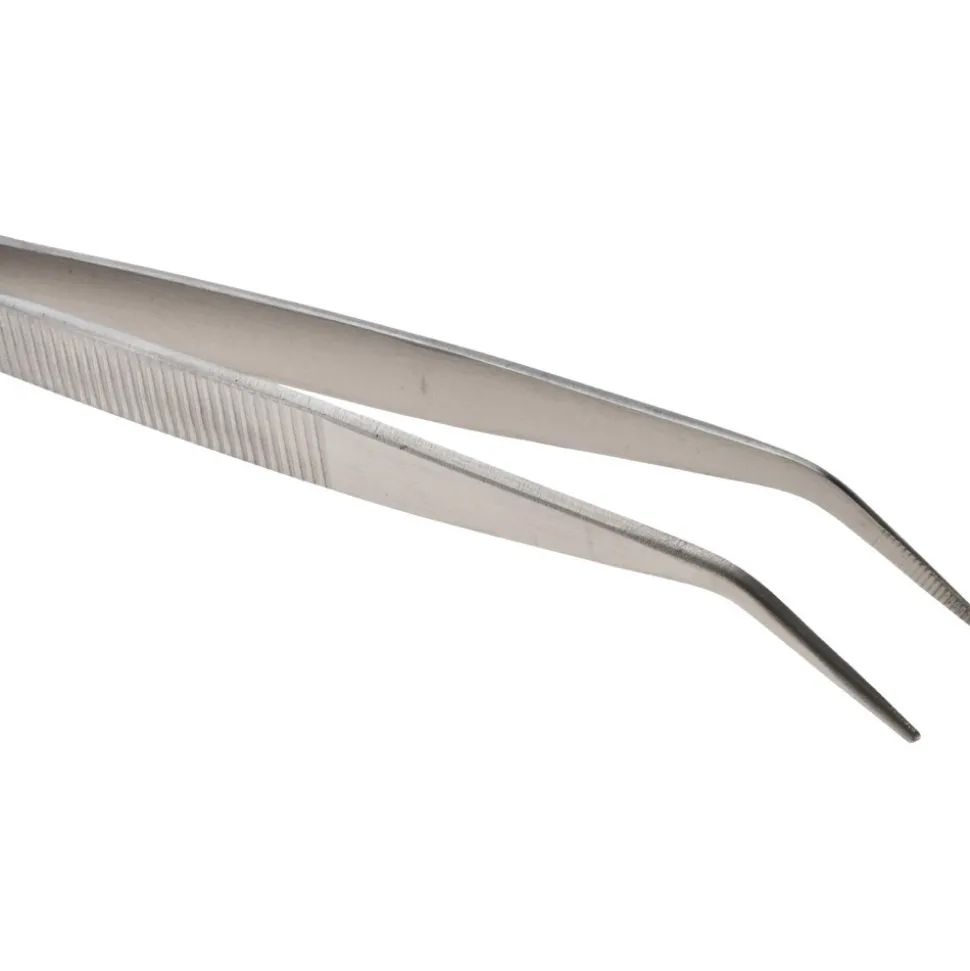 Assembly Tweezer: Stainless Steel, Bent Tip, 6-1/4" OAL
