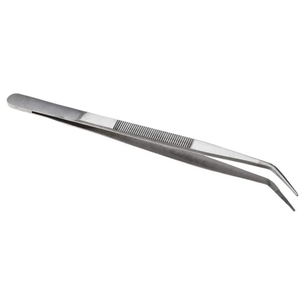 Assembly Tweezer: Stainless Steel, Bent Tip, 6-1/4" OAL