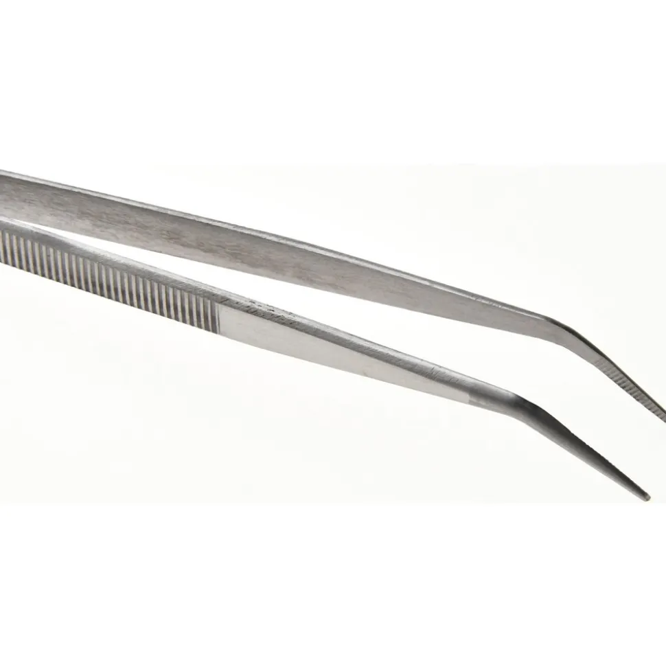 Assembly Tweezer: Stainless Steel, Bent Tip, 6-1/4" OAL