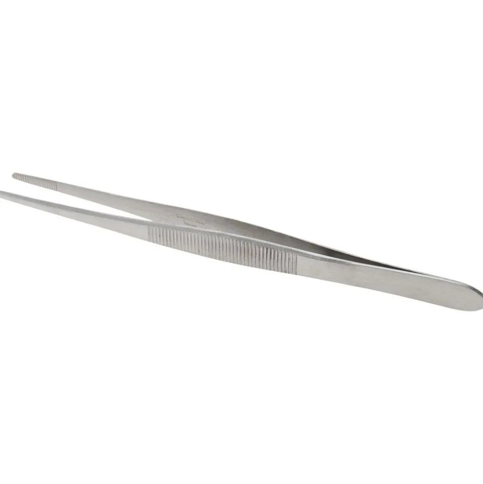 Assembly Tweezer: Stainless Steel, Blunt & Serrated Point Tip, 7" OAL