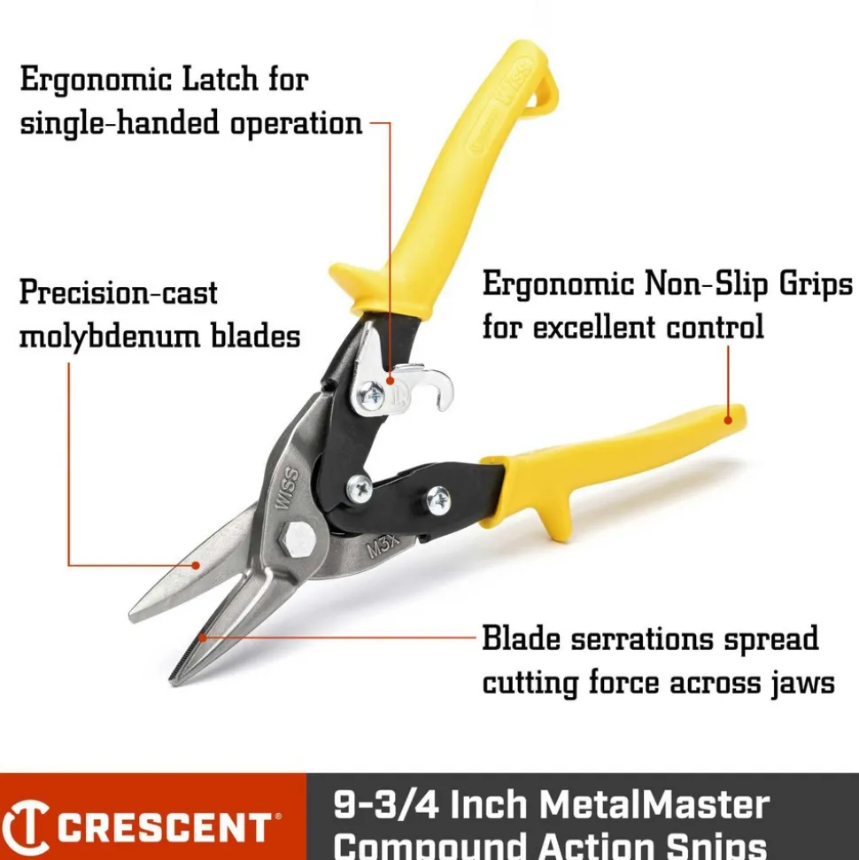 Aviation Snips: 9-3/4" OAL, 1-3/8" LOC, Jaw: Molybdenum Steel Blades