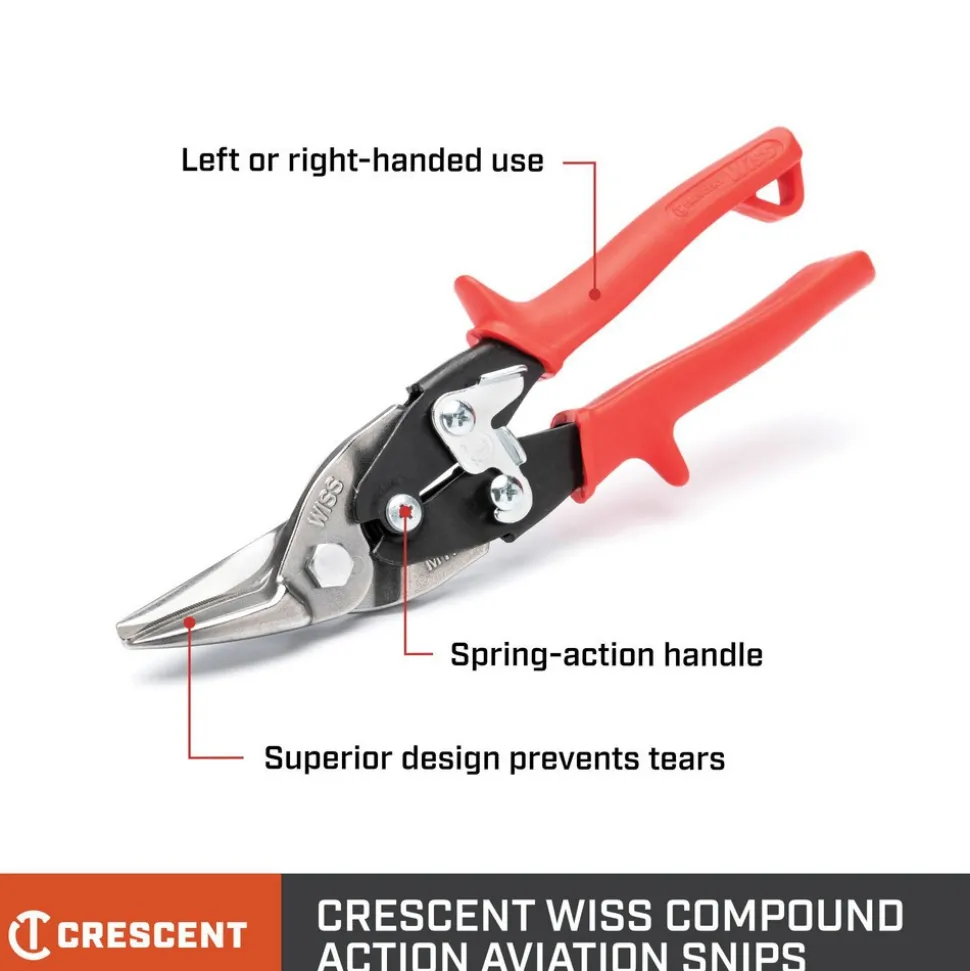 Aviation Snips: 9-3/4" OAL, 1-3/8" LOC, Jaw: Molybdenum Steel Blades