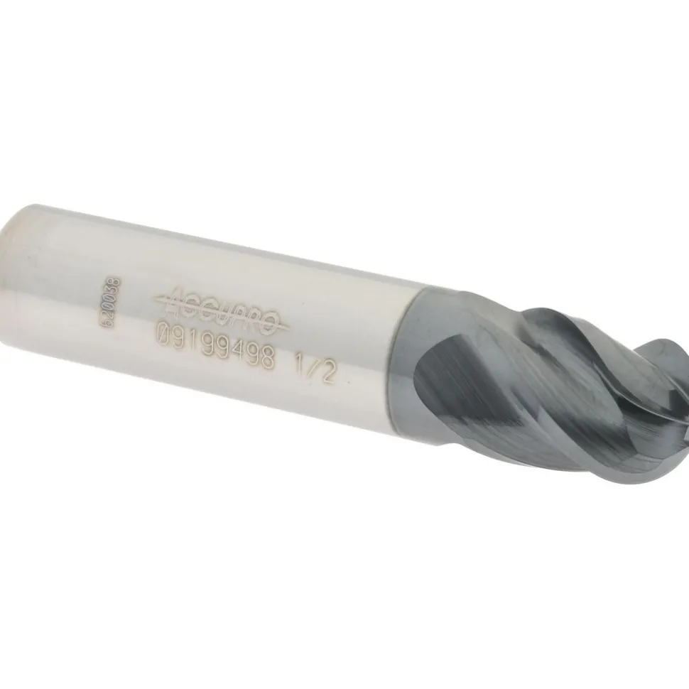 Ball End Mill: 1/2" Dia, 5/8" LOC, 4 Flute, Solid Carbide
