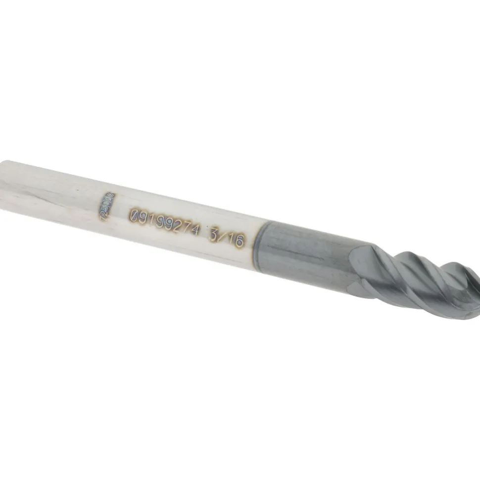 Ball End Mill: 3/16" Dia, 3/8" LOC, 4 Flute, Solid Carbide