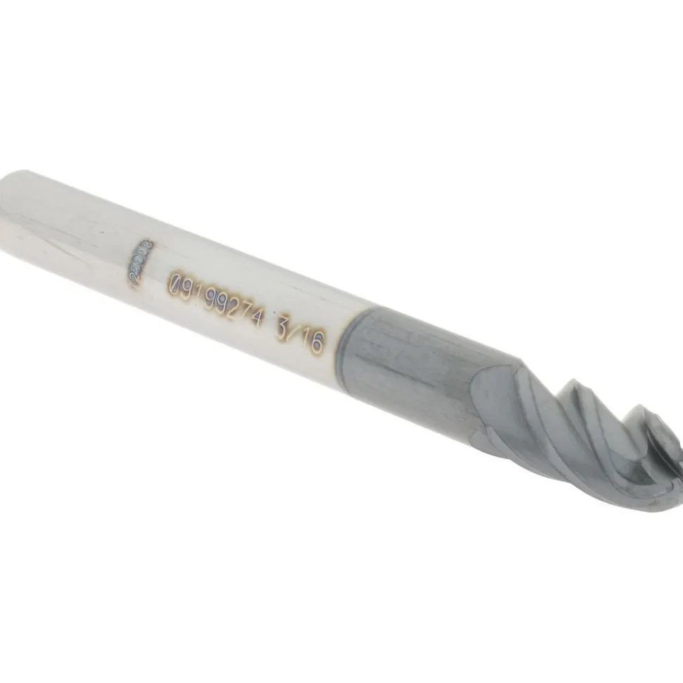 Ball End Mill: 3/16" Dia, 3/8" LOC, 4 Flute, Solid Carbide