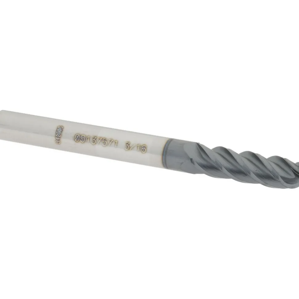 Ball End Mill: 3/16" Dia, 5/8" LOC, 4 Flute, Solid Carbide