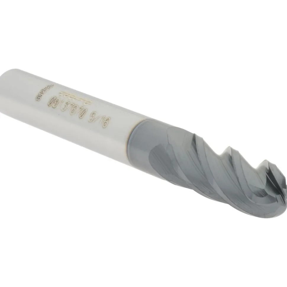 Ball End Mill: 5/16" Dia, 3/4" LOC, 4 Flute, Solid Carbide