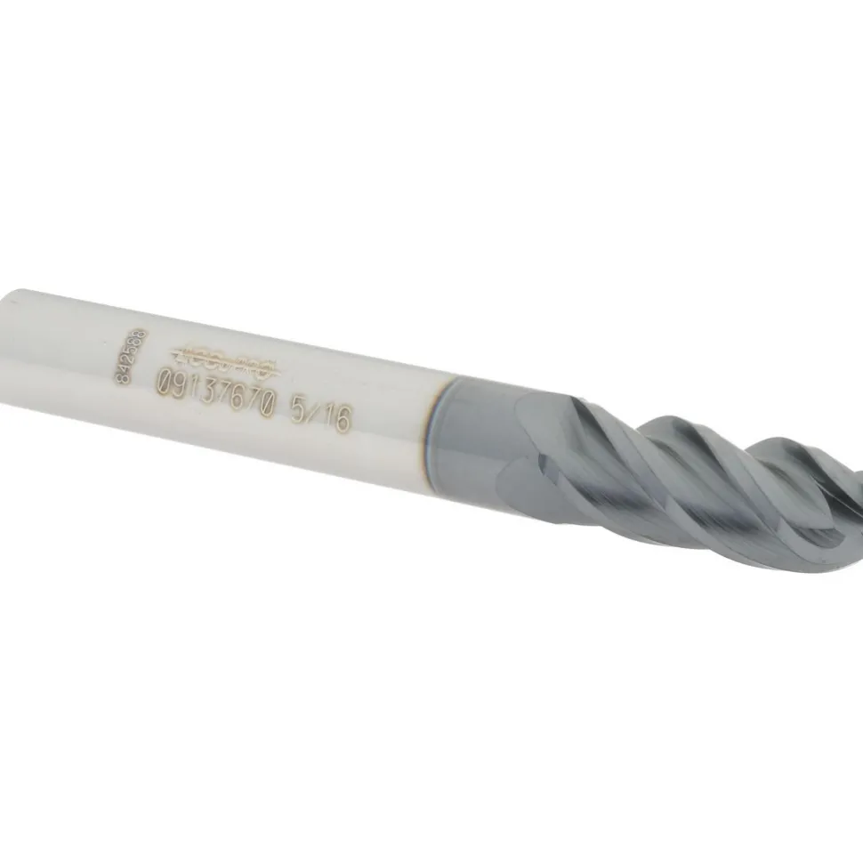 Ball End Mill: 5/16" Dia, 3/4" LOC, 4 Flute, Solid Carbide