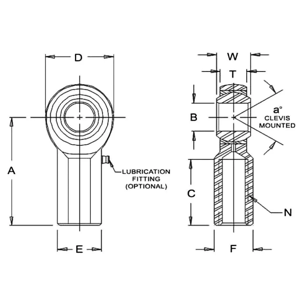 Ball Joint Linkage Spherical Rod End: 7/16-20" Shank Thread, 7/16" Rod ID, 1-1/8" Rod OD, 0.75" Shank Dia, 0.937" Shank Length, 4,300 lb Static Load Capacity