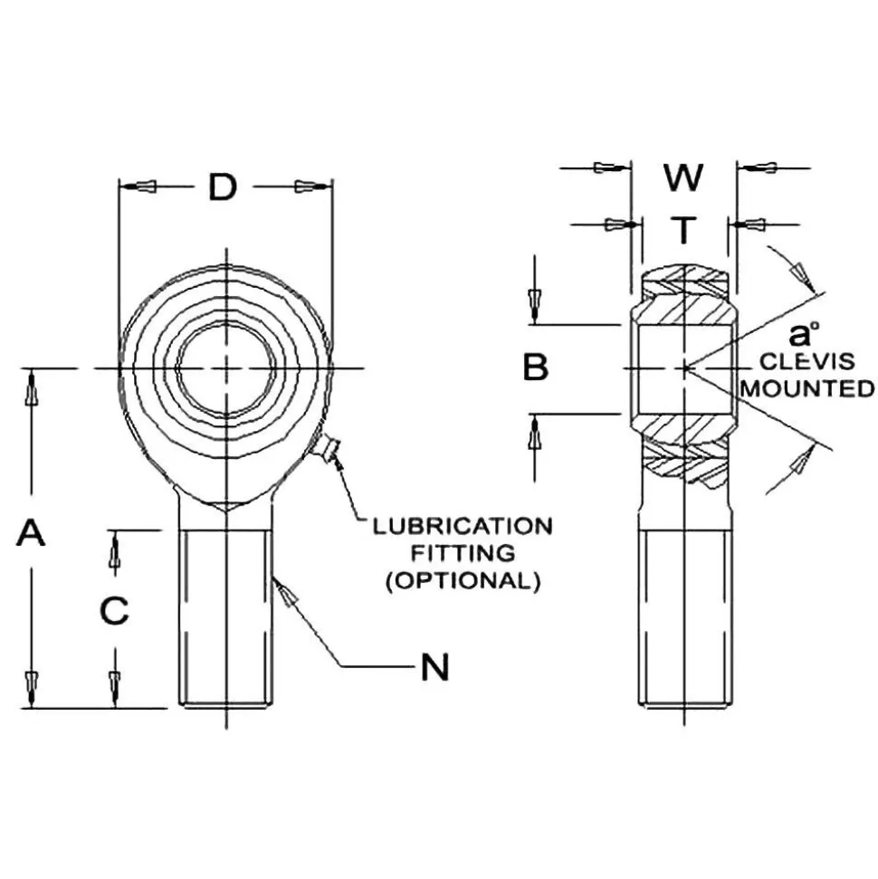 Ball Joint Linkage Spherical Rod End: 1/2-20" Shank Thread, 1/2" Rod ID, 1-5/16" Rod OD, 1-1/2" Shank Length, 6,700 lb Static Load Capacity