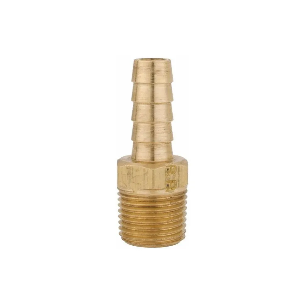 Barbed Hose Fitting: 3/8" NPT, 3/8" Hose ID, Male, Brass