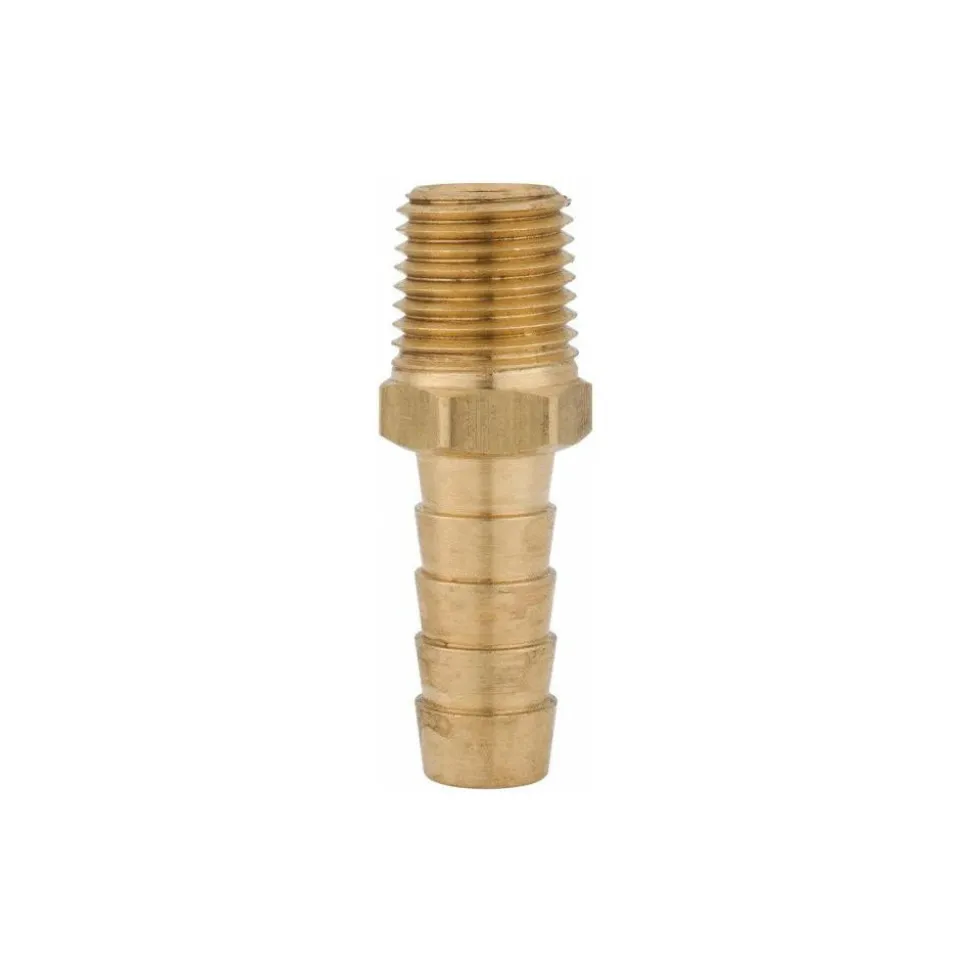 Barbed Hose Fitting: 1/4" NPT, 3/8" Hose ID, Male, Brass