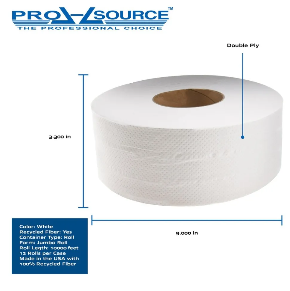 Bathroom Tissue: Recycled Fiber, 2-Ply, White