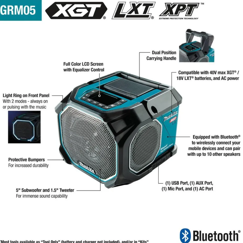 Battery Charger, Bluetooth Speaker, Compact & Cordless, LCD