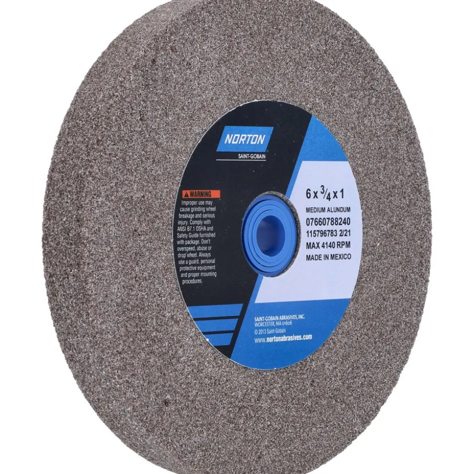 Bench & Pedestal Grinding Wheel: 6" Dia, 3/4" Thick, 1" Hole Dia, Aluminum Oxide