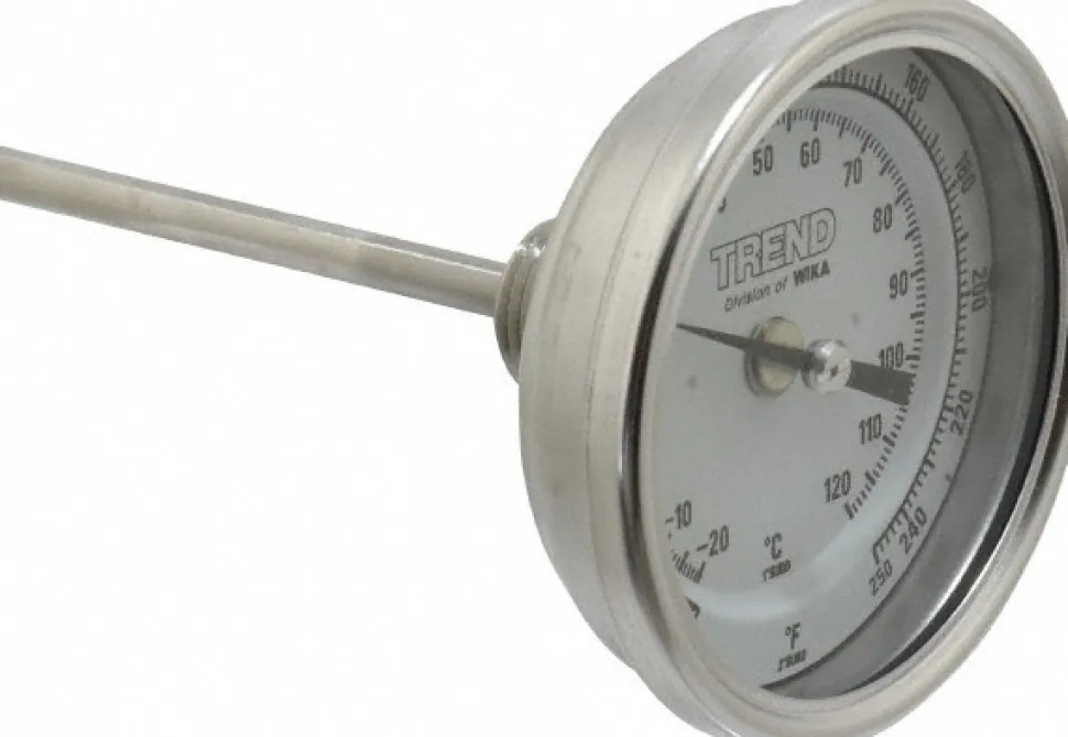 Bimetal Dial Thermometer: 0 to 250 ° F, 4" Stem Length