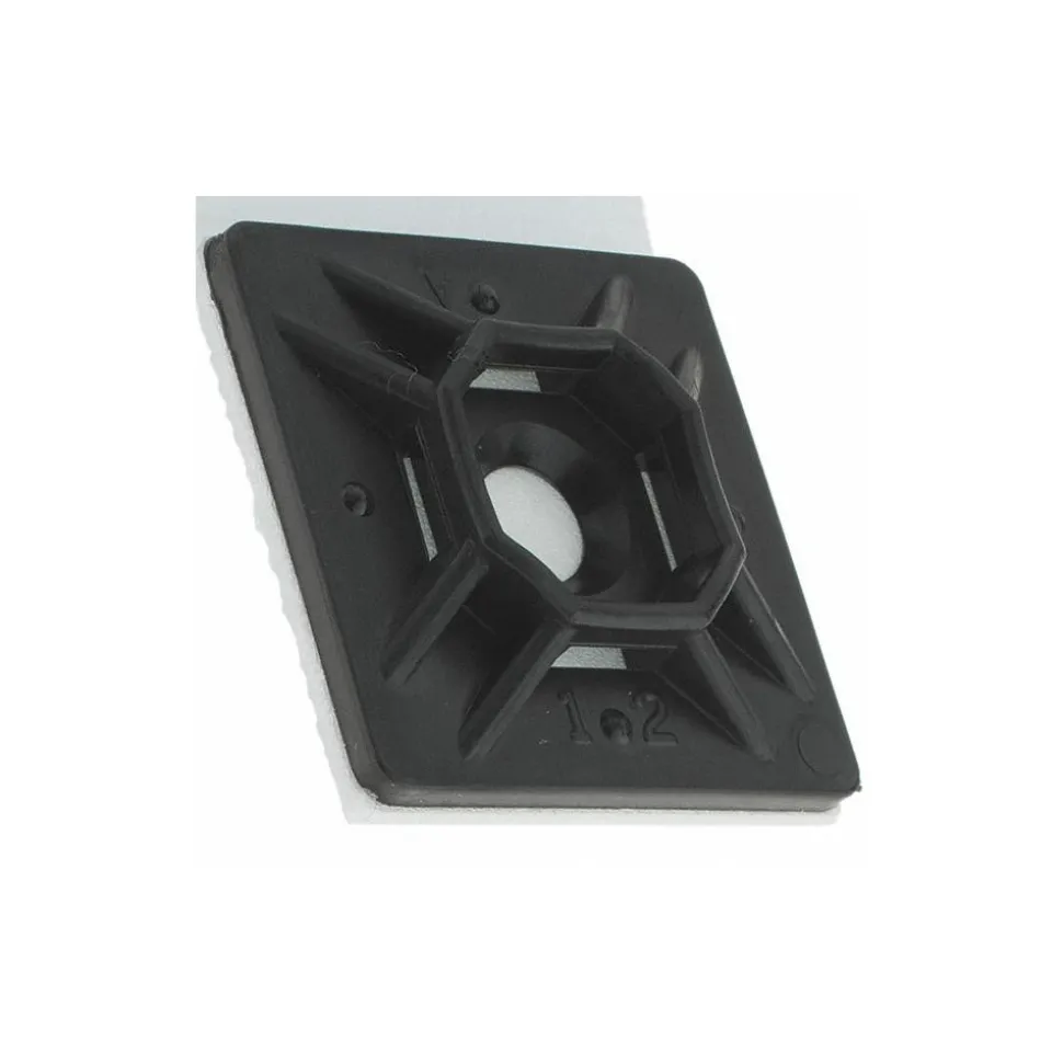 Black, Nylon, Four Way Cable Tie Mounting Pad