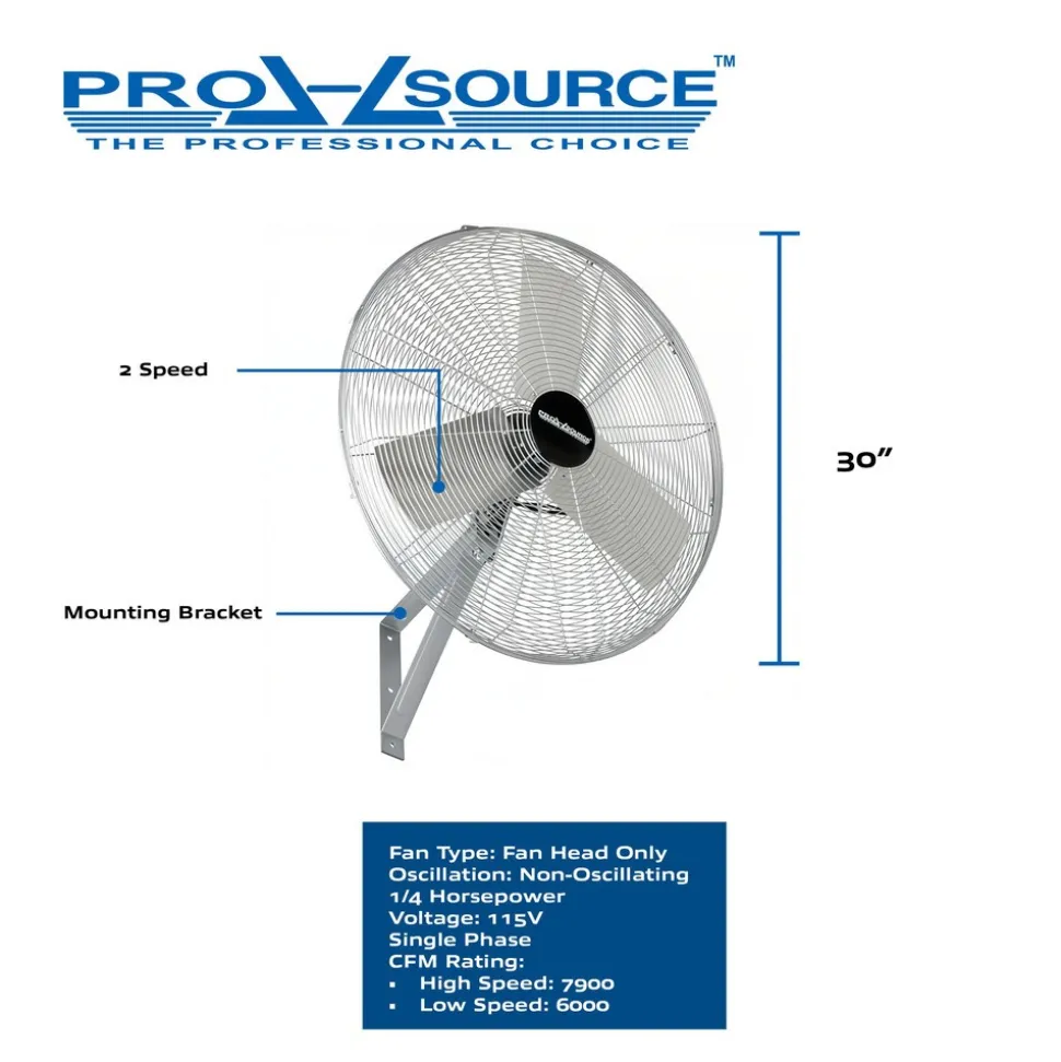 30" Blade 6,000/7,900 CFM 1/4 hp Fixed Industrial Circulation Wall-Mount Fan