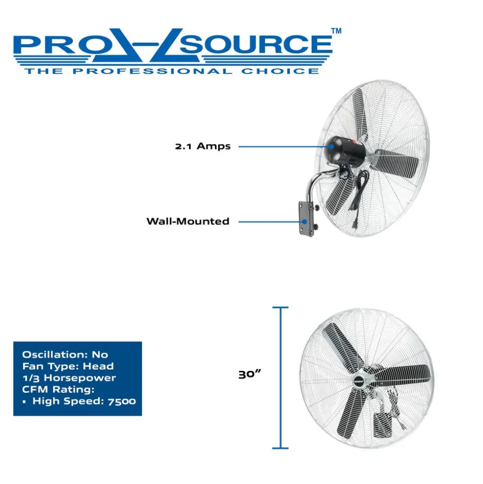 30" Blade, 1/3 hp 7,500 Max CFM, Wall-Mount Fan