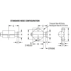7/8" Body Width x 11/16" Body Len, 1/8" Stroke Len, 21/32" Btw Mt Hole Ctrs, 0.656" Btw Mt Hole & Edge, Tangless Square Spring Locating Stop