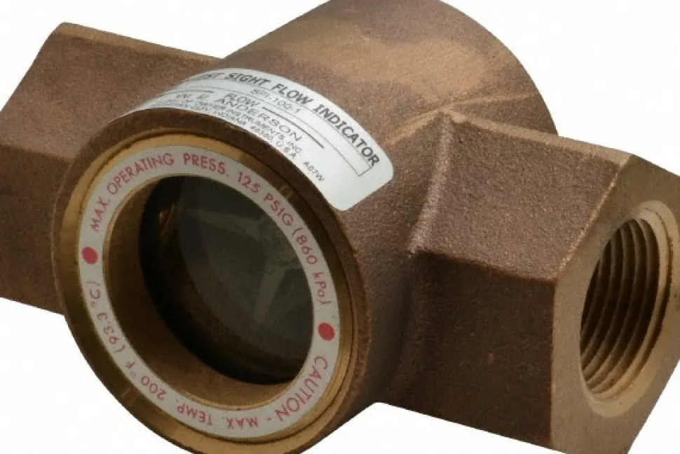 Bronze Body Sight Flow Indicator: 1" NPT, 125 psi, Use with Gas & Liquid