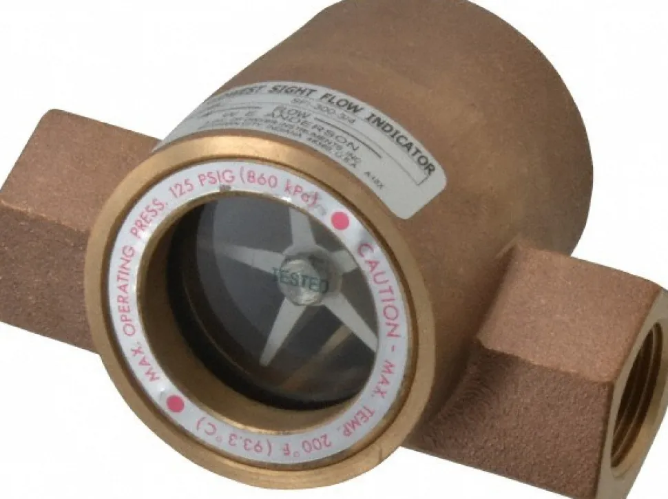 Bronze Body Sight Flow Indicator: 3/4" NPT, 125 psi, Use with Gas & Liquid