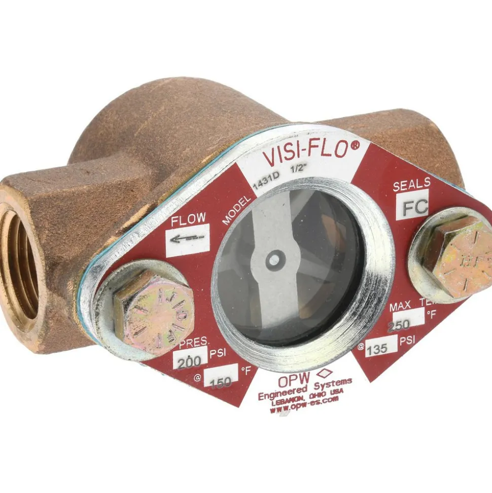 Bronze Body Visi-Flo Sight Flow Indicator: 1/2" NPTF, 200 psi, Use with Liquid
