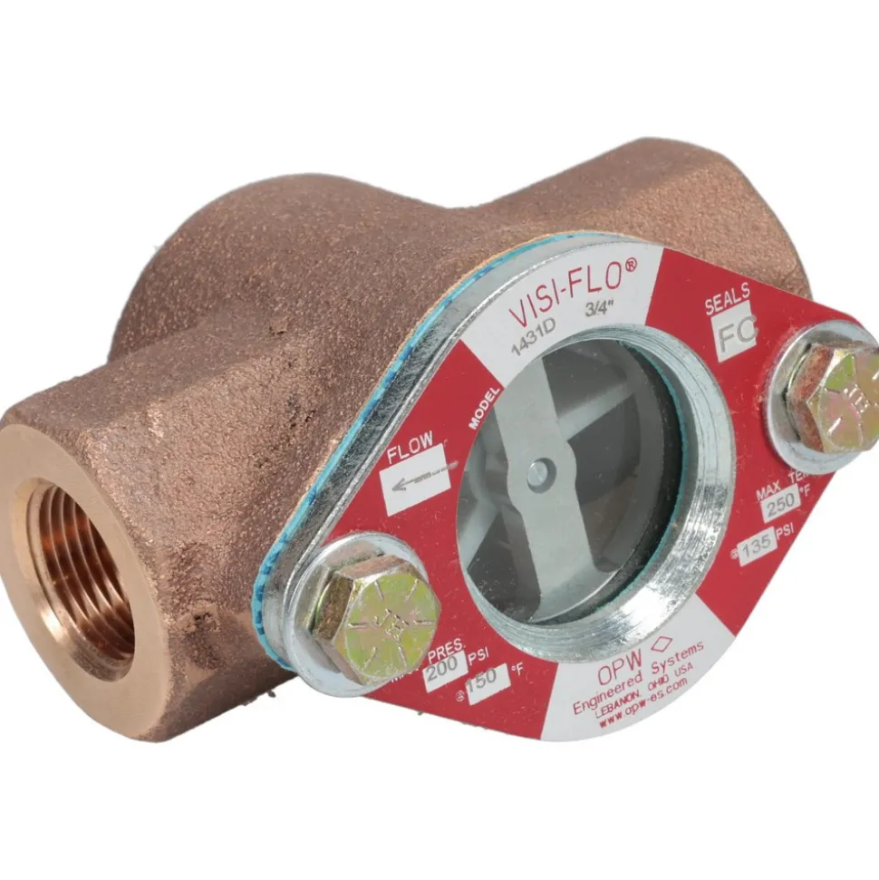 Bronze Body Visi-Flo Sight Flow Indicator: 3/4" NPTF, 200 psi, Use with Liquid