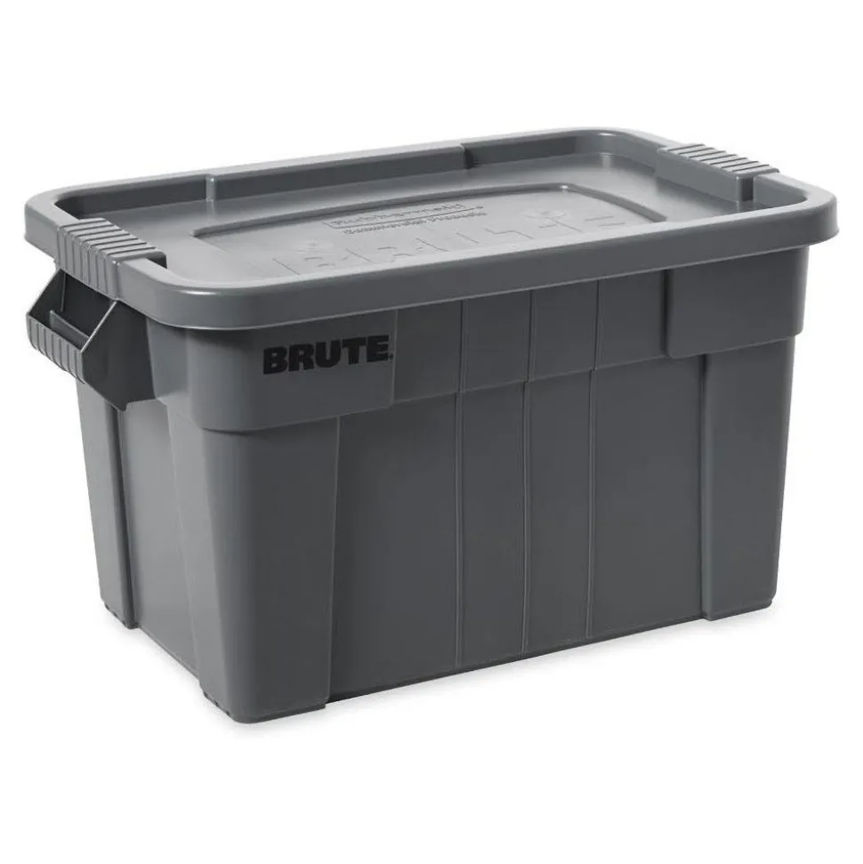 BRUTE Tote Storage Container with Lid-included, 20-Gallon, Gray, Rugged/Reusable Boxes