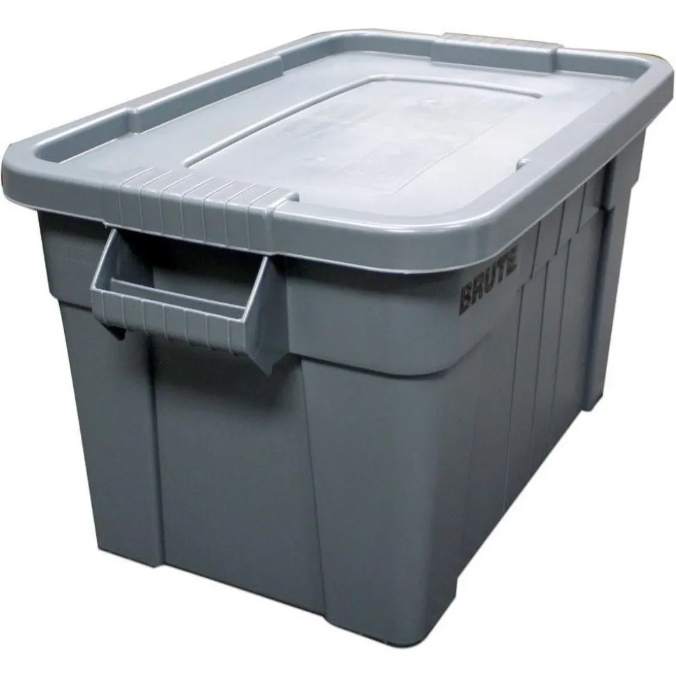 BRUTE Tote Storage Container with Lid-included, 20-Gallon, Gray, Rugged/Reusable Boxes