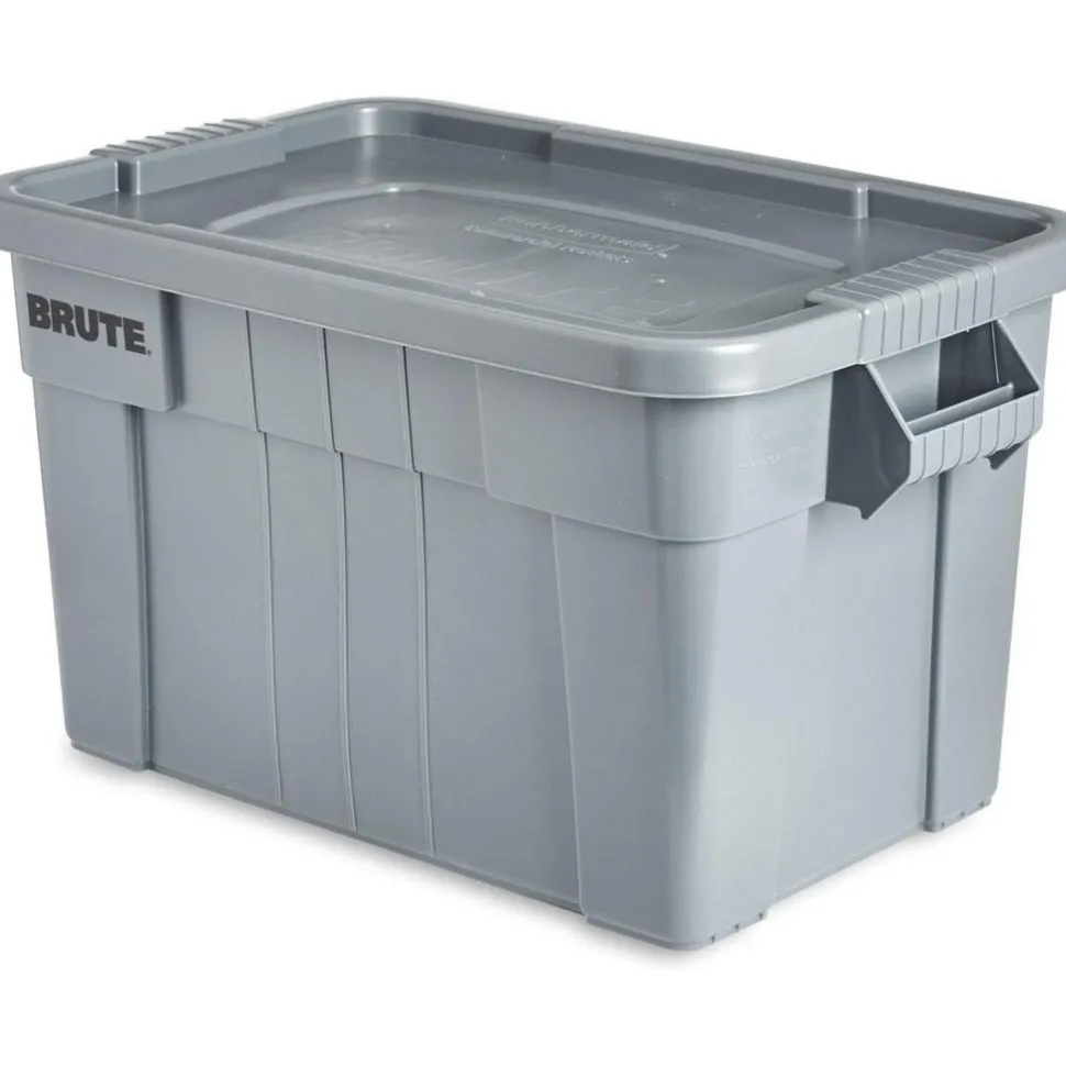 BRUTE Tote Storage Container with Lid-included, 20-Gallon, Gray, Rugged/Reusable Boxes