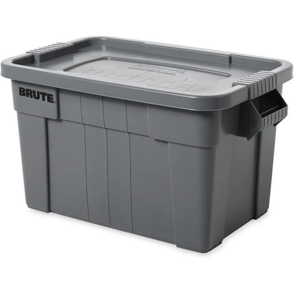 BRUTE Tote Storage Container with Lid-included, 20-Gallon, Gray, Rugged/Reusable Boxes