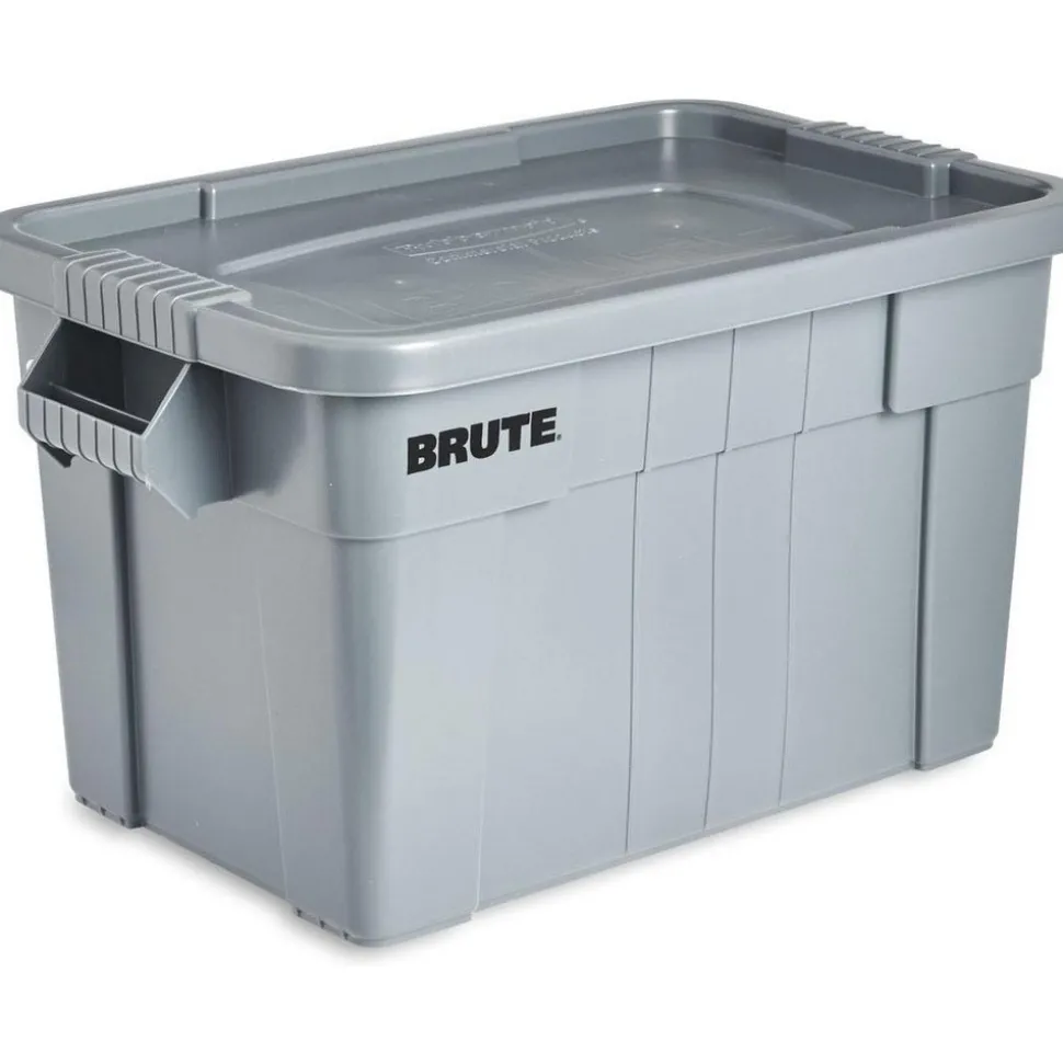 BRUTE Tote Storage Container with Lid-included, 20-Gallon, Gray, Rugged/Reusable Boxes