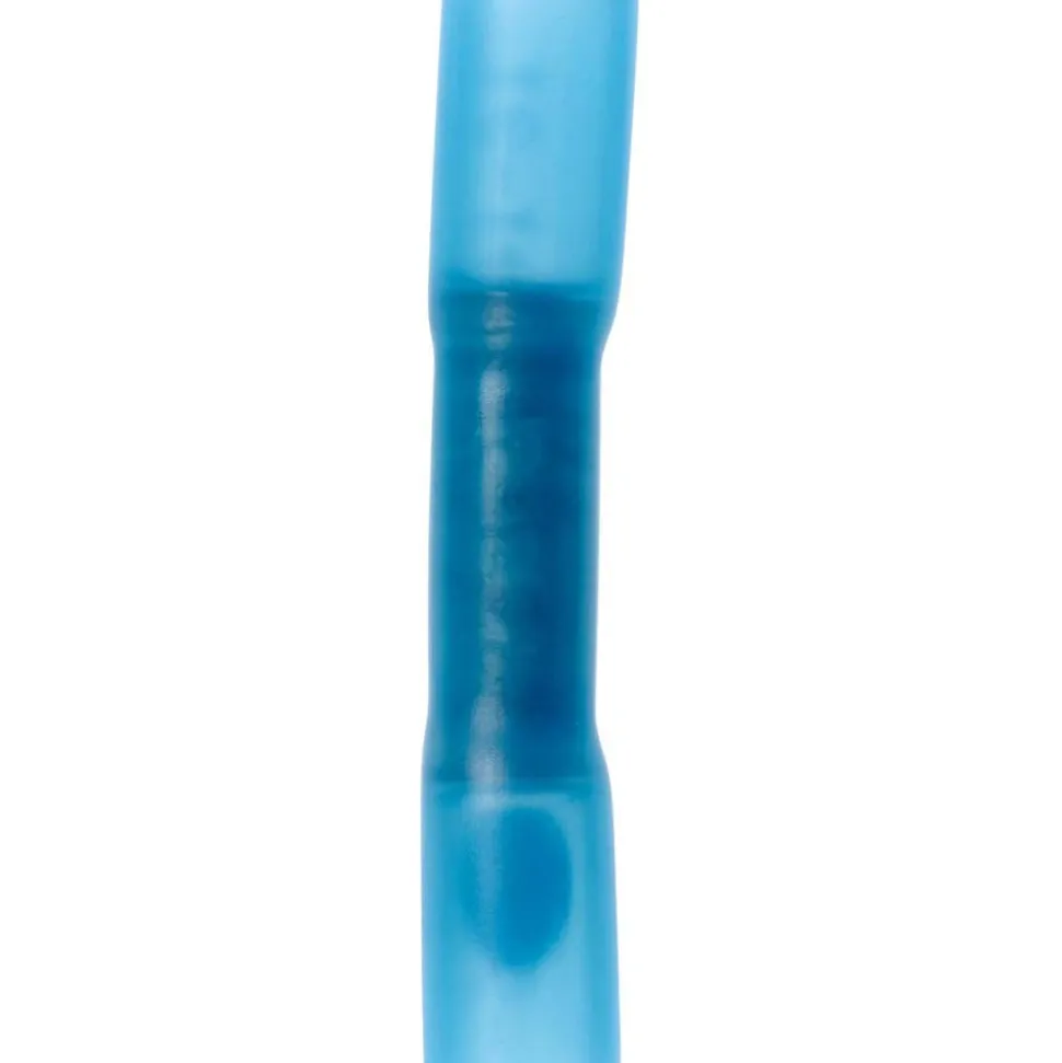 Butt Splice Terminal: Crimp-On, Blue, 16/14 AWG, Fully Insulated, Heat Shrink & Nylon