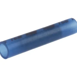 Butt Splice Terminal: Crimp-On, Blue, 16/14 AWG, Fully Insulated, Nylon