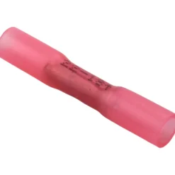 Butt Splice Terminal: Crimp-On, Red, 22/18 AWG, Fully Insulated, Heat Shrink