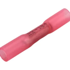 Butt Splice Terminal: Crimp-On, Red, 22/18 AWG, Fully Insulated, Heat Shrink