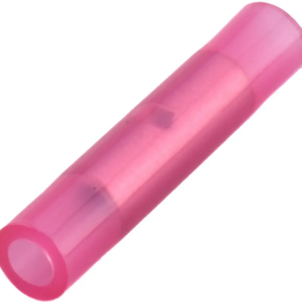 Butt Splice Terminal: Crimp-On, Red, 22/18 AWG, Fully Insulated, Nylon
