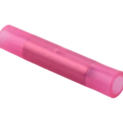 Butt Splice Terminal: Crimp-On, Red, 22/18 AWG, Fully Insulated, Nylon