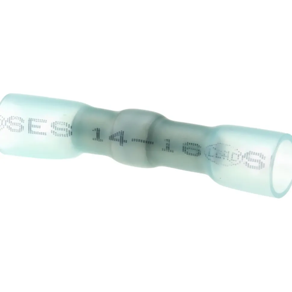 Butt Splice Terminal: Crimp-On, Blue, 16/14 AWG, Heat Shrink & Polyolefin